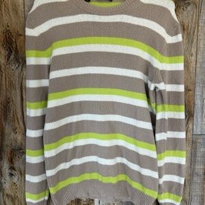 Saks Fifth Avenue Beige and Lime Striped Sweater